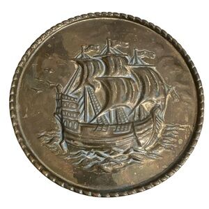Vintage Brass Ship Wall Plaque